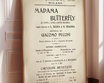 Madame Butterfly Libretto Art Print: Giacomo Puccini Opera Poster (Instant Download)
