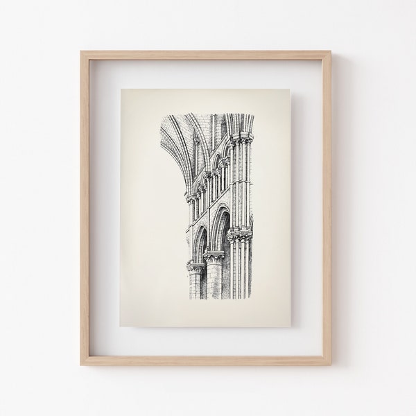 Canterbury Cathedral ink drawing, English Gothic Architecture Poster, Historical Building, Gothic Heritage Art Print, Architectural Art