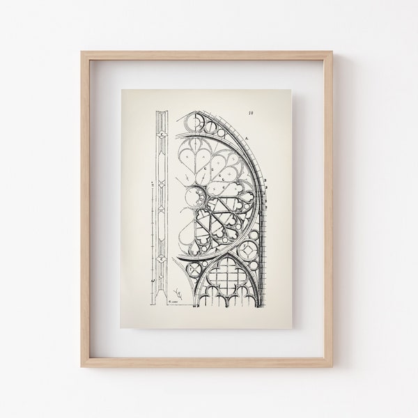 Reims Cathedral Art Print, Rose Window Technical Drawing, Gothic Architecture, Architect Gift, Ancient Church Plans, Architectural Poster