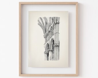Canterbury Cathedral Ink Drawing: Gothic Architecture Art Print (Digital Download)