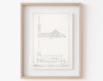 Architectural plan of Church of Nativity, Architectural Art Print, San Mateo County, Gothic Revival Architecture Poster, California Building