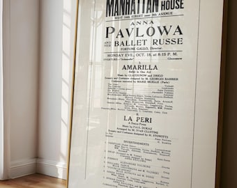 1920 Anna Pavlova Ballet Poster | Manhattan Opera House Program Print (Vintage Wall Art)