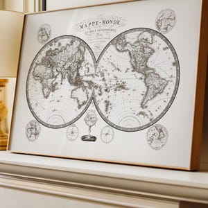 Geographical Art from 1842, Unique Map Poster, MAILED PRINT, Old French Map Art Print, Historical Cartography,  Antique World Map Wall Art