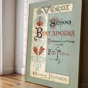 Verdi Opera Poster Print | Simon Boccanegra Libretto Art | MAILED PRINT, 1881 Vintage Music Poster | Giclee Wall Art | Gift for Musicians