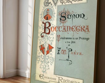 Verdi Opera Poster Print: Simon Boccanegra Libretto, Vintage Music