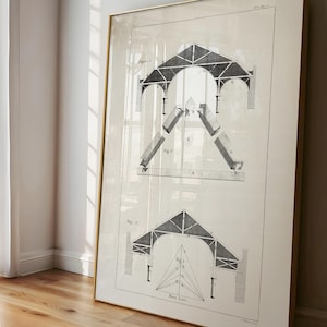 Vintage Roof Blueprint Art Print: 18th Century Architectural Drawing