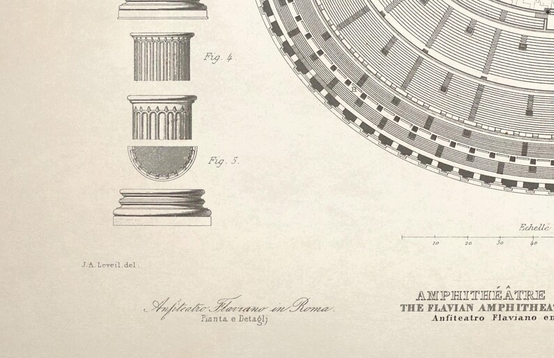 Roman Colosseum Blueprint Art Print | 1845 Flavian Amphitheater ...