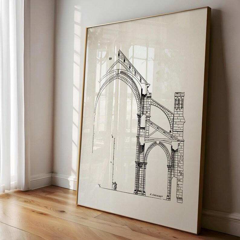 Architectural poster of dome of Saint Mammes cathedral in Langres, France