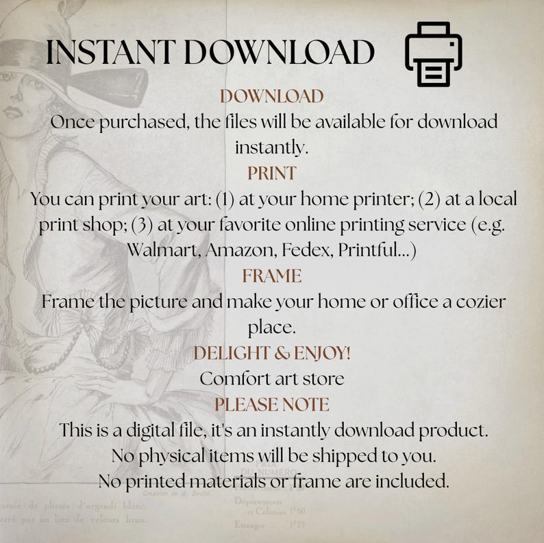 Puede incluir: Una impresi&oacute;n de arte digital de descarga instant&aacute;nea con el texto "DESCARGA INSTANT&Aacute;NEA". El texto tambi&eacute;n incluye instrucciones sobre c&oacute;mo imprimir el arte y una nota de que no se enviar&aacute;n art&iacute;culos f&iacute;sicos.