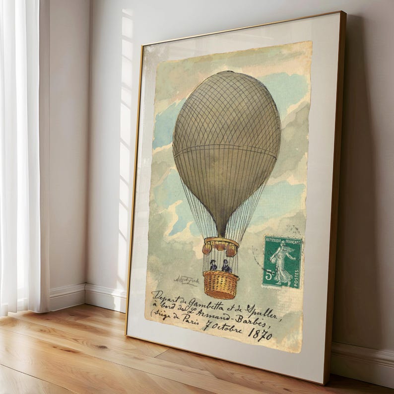 Vintage Hot Air Balloon Print: 1870 French Aviation Poster ...