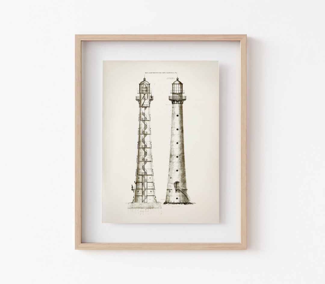 Vintage Lighthouse Architectural Print: Cape Canaveral 1860 (digital ...