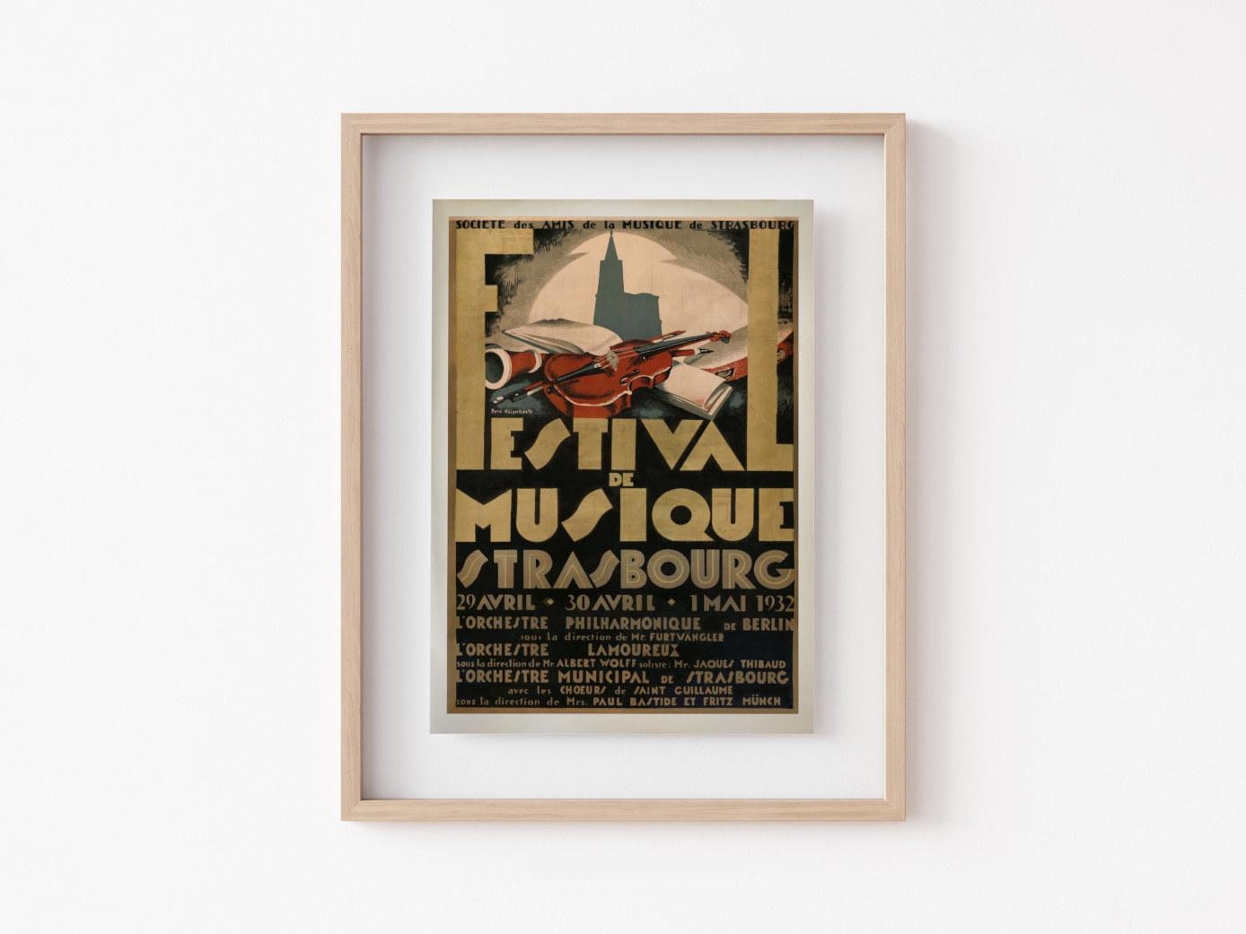 アート・デザイン・音楽 A collection of Antique print in Europe Strasbourg Music Festival 1932 Vintage Poster Art Print