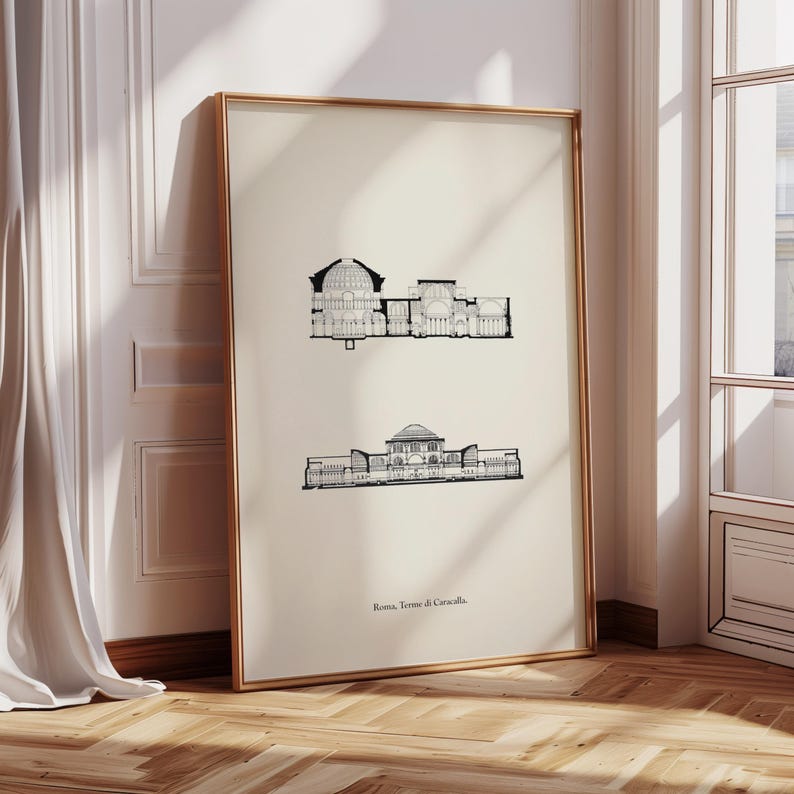 Architectural plan poster of the Baths of Caracalla in Rome