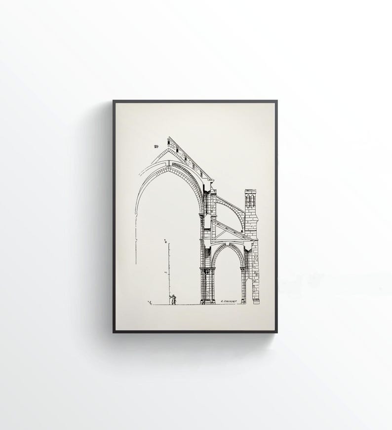 Architectural poster of dome of Saint Mammes cathedral in Langres, France