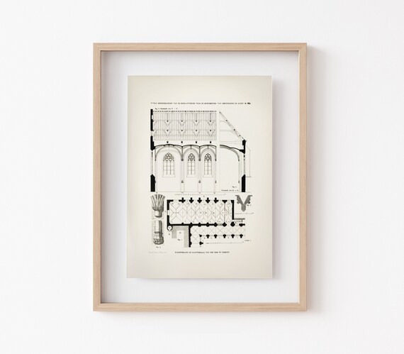 Gothic Cathedral Art Print: Netherlands Architecture, Ancient Building Plans (Instant Download)