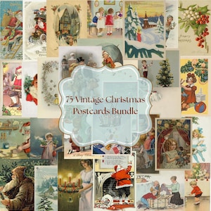 Paquete de 75 postales navideñas vintage / Efímeras navideñas restauradas / Arte digital descargable