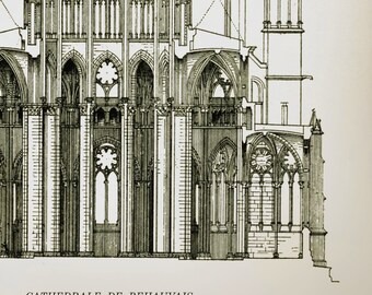 ボーヴェ大聖堂の版画：フランス・ゴシック建築の設計図（即時