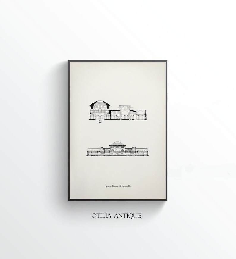 Architectural plan poster of the Baths of Caracalla in Rome