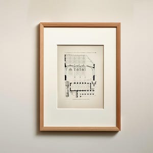 Restored art print of the floor plan, elevation and cross-section of the chapter house and a section of the cloister of Utrecht Cathedral with some details, available for digital download