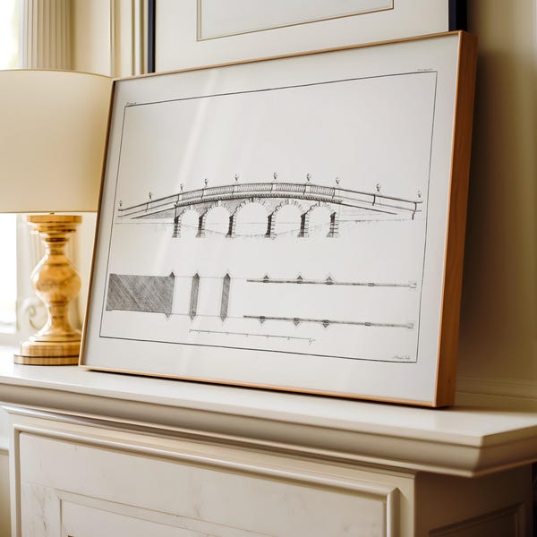 19th Century Dublin Stone Bridge Print | Irish Architectural Blueprint Poster | Engineering Art (Giclée)