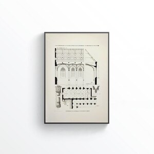 Restored art print of the floor plan, elevation and cross-section of the chapter house and a section of the cloister of Utrecht Cathedral with some details, available for digital download