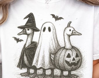 Funny Goose Halloween Shirt: Spooky Ghost Pumpkin Duck Tee
