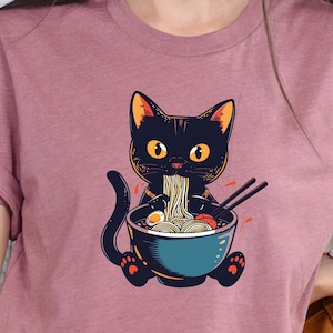 Noodle Cat Shirt, Ramen Cat Shirt, Noodle Lover Shirts, Cute Cat Shirts, Retro Cat Tees, Cat Lover Shirt, Black Cat Tee, Funny Cat Shirt.