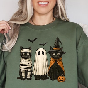 Camiseta o sudadera de Halloween con fantasma de gato negro espeluznante
