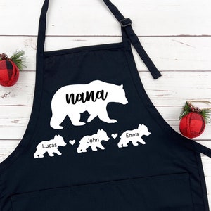 Tablier nana ours personnalisé avec noms d'enfants, tablier nana, cadeau de fête des mères, cadeau pour grand-mère, cadeau pour grand-mère, cadeau pour Gigi.