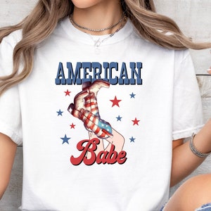 American Babe Shirt, American Cowgirl Boots Tee, Retro America Shirt ,Women&#39;s Patriotic Tee, American Girl Tee, Women&#39;s 4th of July Shirt.