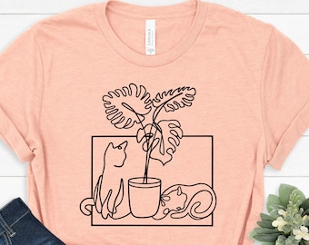Cats with Plants Shirt: Minimalist Cat Lover Gift