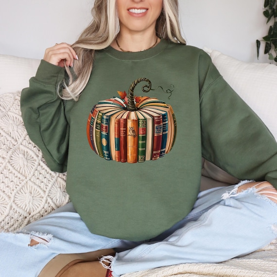 Book Pumpkin Sweatshirt | Fall Reading Shirt | Cozy Autumn Book Lover Pullover Tee
