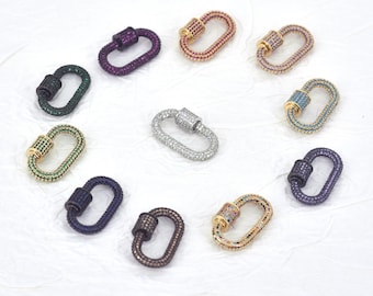 Gold Oval Screw Clasps, Cz Opening Clasp Charms,cz Carabiner Lock Clasp, Colorful Cz Necklace Clasp,CZ Optional Stone Color Necklace Clasp