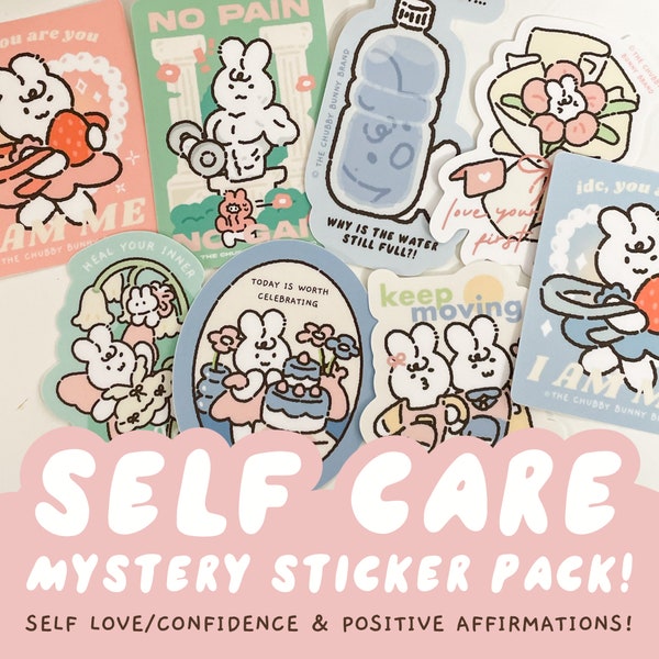 Mystery Self Care Vinyl Sticker Pack, Inspirational Positivity Grab Bag, Dishwasher Safe, Aesthetic Water Bottle, Laptop, Phone Stickers