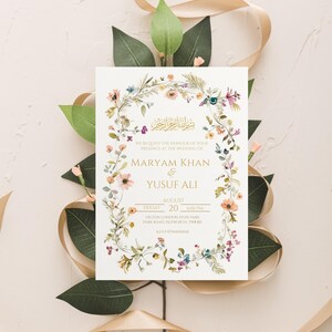 Invito nikkah modificabile, modello di invito di nozze, invito di nozze digitale, invito di nozze islamico floreale rustico
