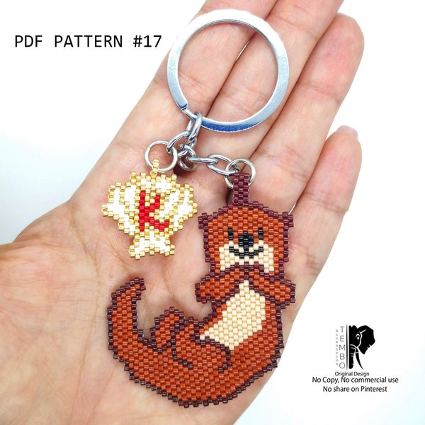 Patron PDF Miyuki Nutria, porte-clés, diagramme brickstitch, perles Miyuki delica, motifs brick stitch