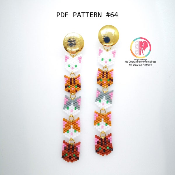 PDF Pattern CATS EARRINGS, cats earrings miyuki, Brickstitch diagram, Miyuki delica beads, brick stitch patterns