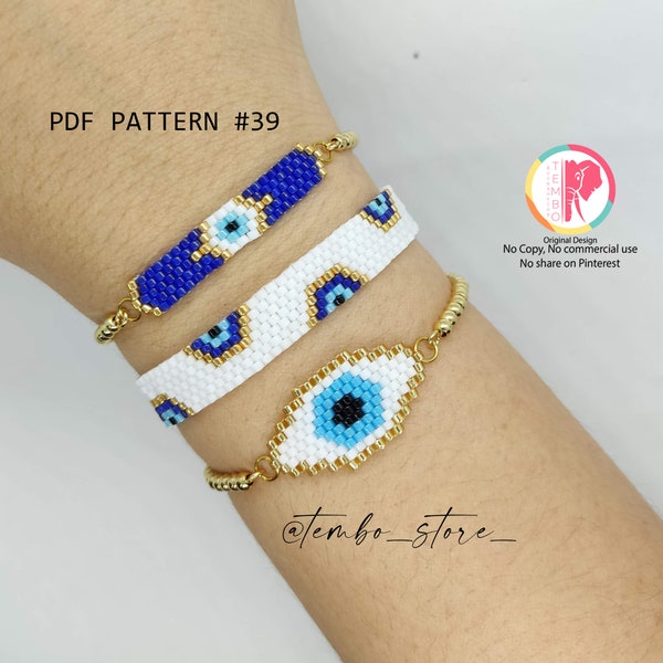 PDF Pattern trio of protective eye bracelets, Brickstitch diagram, Miyuki delica beads, brick stitch patterns