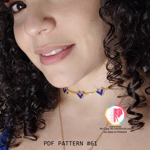 PDF PATTERN Chokers Hearts, diferent colors, choker miyuki, Brickstitch diagram, Miyuki delica beads, brick stitch patterns