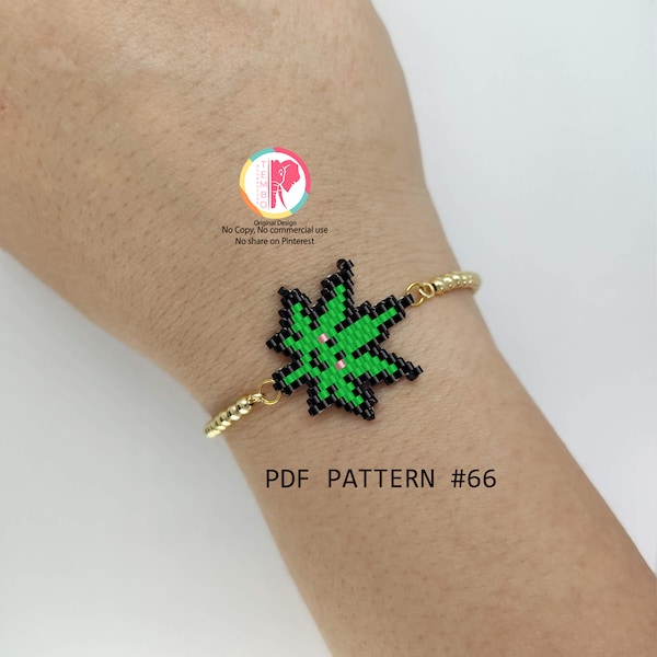 PDF Pattern Marijuana necklace, Marijuana bracelet, Brickstitch diagram, Hippie Fest, Miyuki delica beads, brick stitch patterns