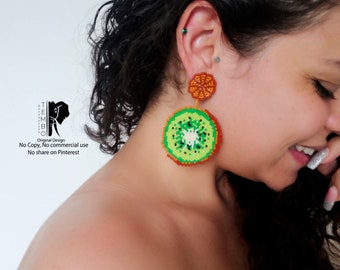 PDF Pattern Kiwi Earrings , Brickstitch diagram, Miyuki delica beads, brick stitch patterns