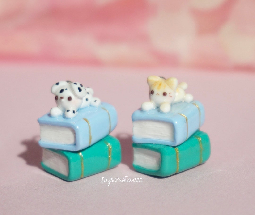 Cute Book Charm Kitty Dog Handmade Polymer Clay Charms Etsy