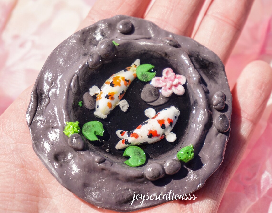 Koi fish pond uv resin polymer clay Etsy