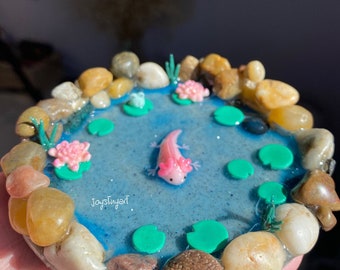 Axolotl pond ~ MADE TO ORDER ~ handmade ~ polymer clay ~ desk decor ~ clay art