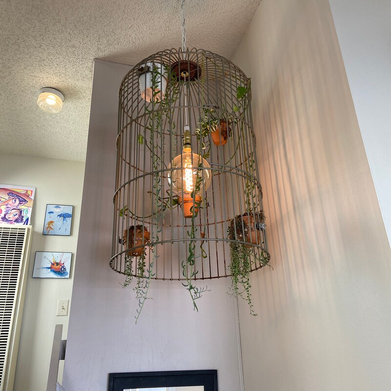 Bird Cage Pendant Light - Etsy - Led Light For Bird Cage Photo Display