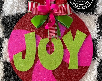 Joy Doorhanger, Door hanger, Christmas Door Hanger, Timber Crafts Door Hanger, Christmas Decor, Christmas Sign, Candyland Door Hanger