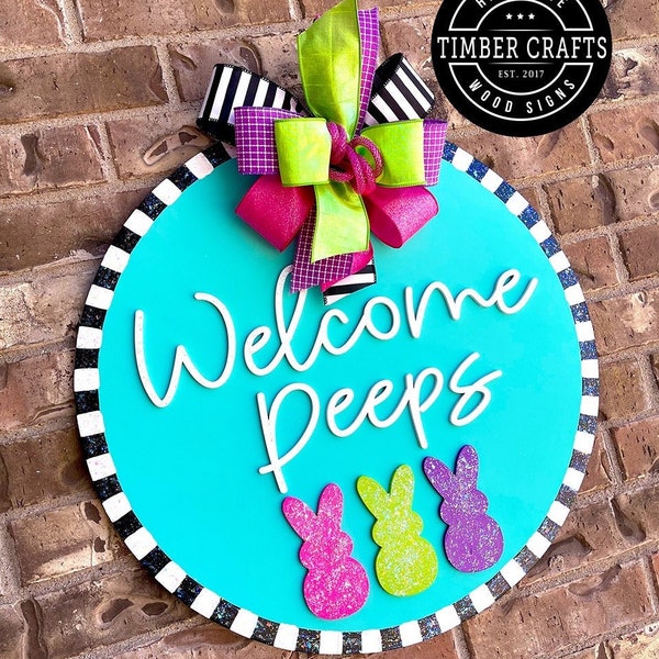 Welcome Peeps, Welcome Peeps door hanger, Door Hanger, Easter Door Hanger, Spring Door Hanger, Wreath, Wood Sign, Door Sign, Wood Door Sign