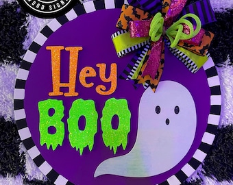 Hey Boo Door Hanger, Door Hanger, Timber Crafts, Timber Crafts Gal, Timber Crafts Door Hanger, Halloween, Halloween Decor, Halloween Sign