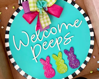 Peeps Door Hanger, Timber Crafts Door Hanger, Door Hanger, Easter, Easter Door Hanger, Easter Door Hanger, Peeps Sign, Wood Sign