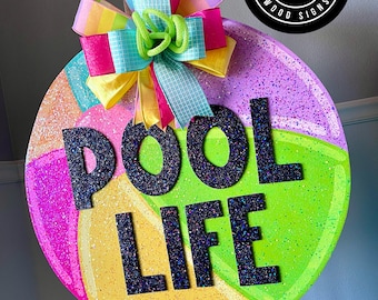 Pool Life Door Hanger, Door Hanger, Timber Crafts, Timber Crafts Door Hanger, Summer Decor, Summer Door Hanger, Summer Sign, Porch Decor
